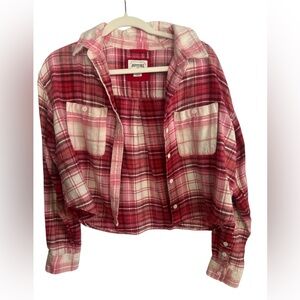 American Eagle Outfitters Pink Red Plaid Button-Down Shirt